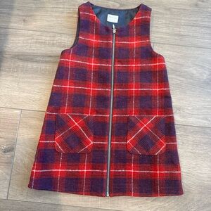 Red Plaid Zip-Front Kids Dress